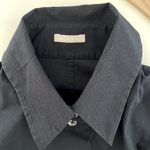 Magaschoni Black Cotton Stretch Sleeveless Tie Button Down Blouse, 6 US - Picture 6 of 6